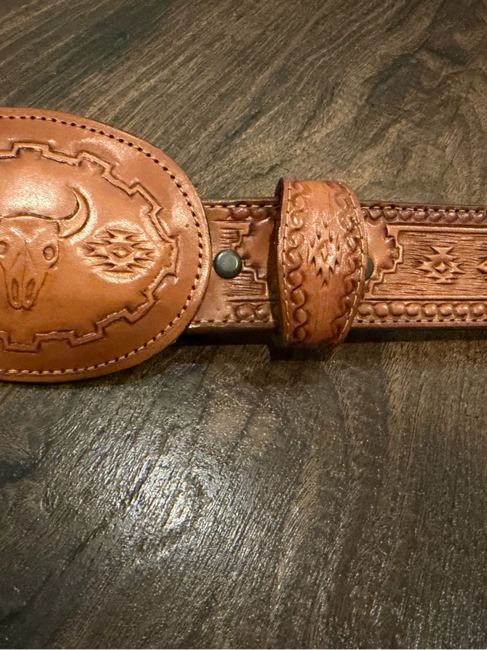 Silver creek Western Embossed Bull Skull buckle Leather Belt size 34.rodeo,ranch - Picture 3 of 6
